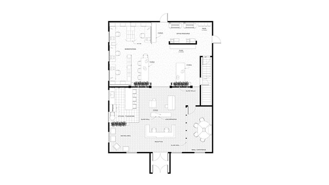 Plan of Standard Knapp, a corporate interiors project in Connecticut