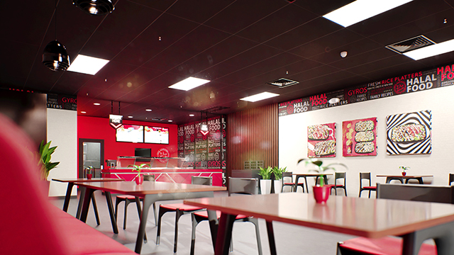 Interior of a Shah's Halal Food in Groton, Connecticut