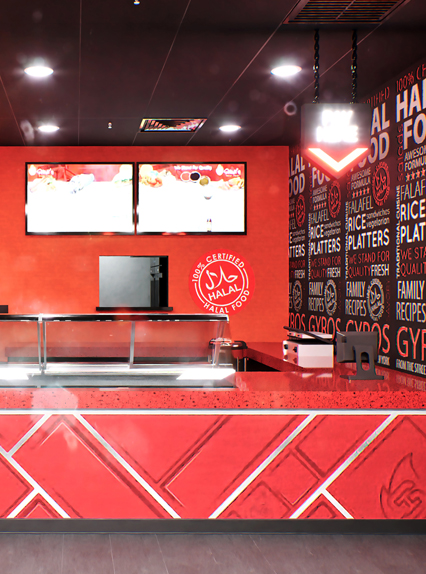 A quick service restaurant for Shah's Halal Food in Groton, Connecticut.